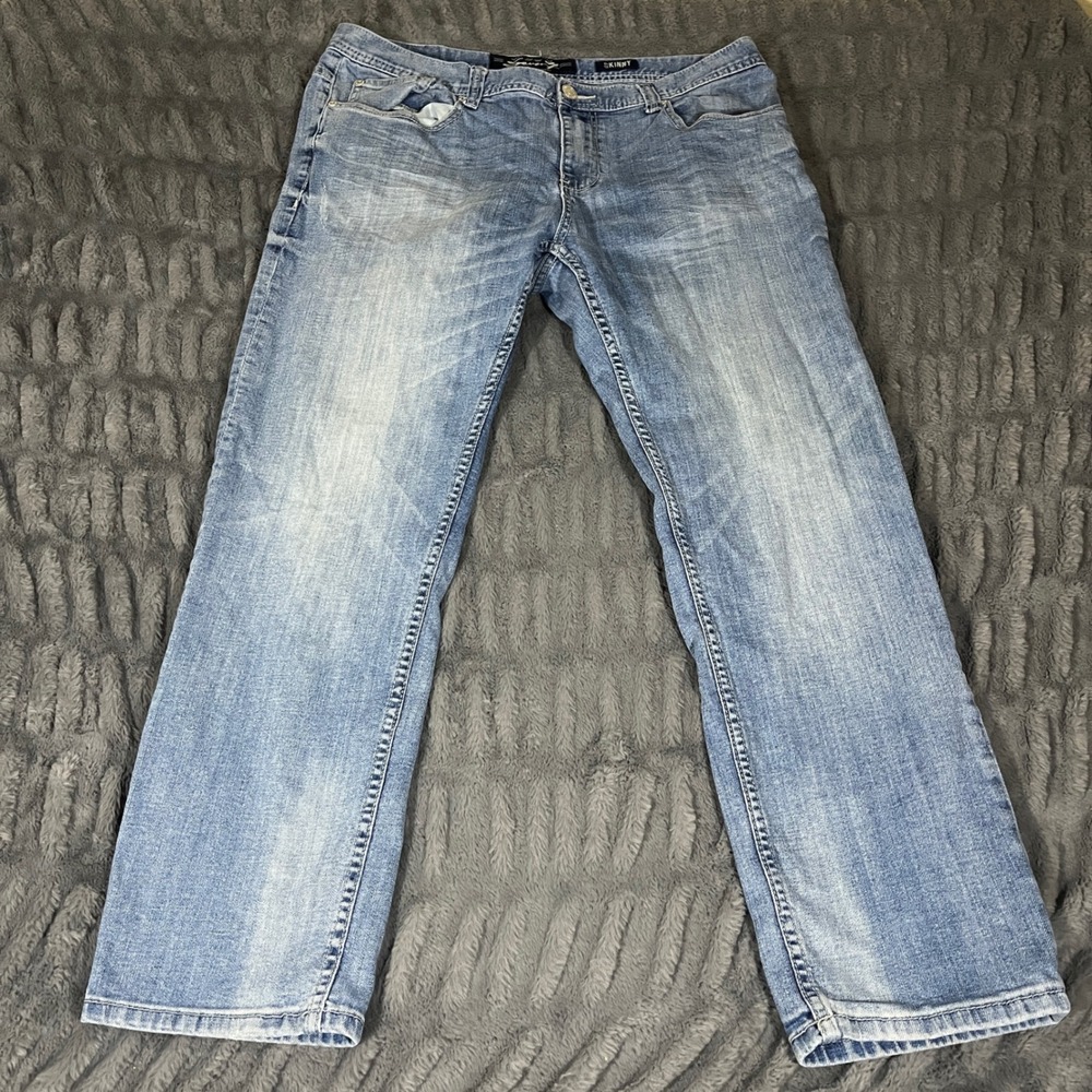 Seven7 Mens Skinny Jeans Light Wash Blue Distressed Denim 37x29 Stretch Cotton